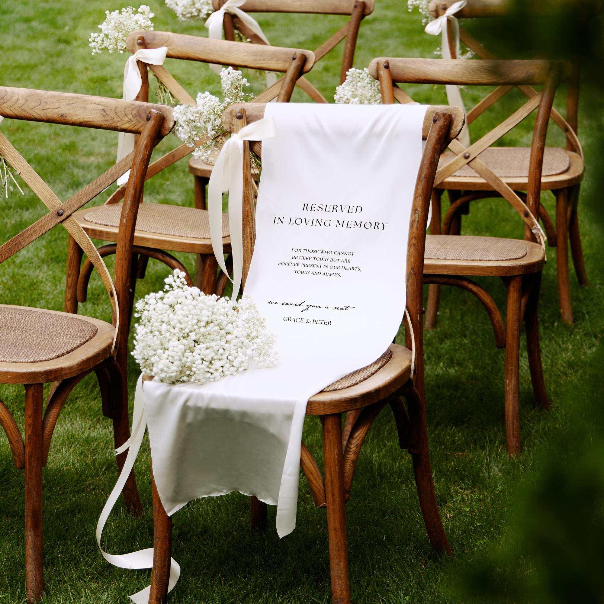 Gedenkstuhl-Banner „Reserved Memorial Chair“ Für Hochzeit - In Loving Memory Of - Leinenstoff