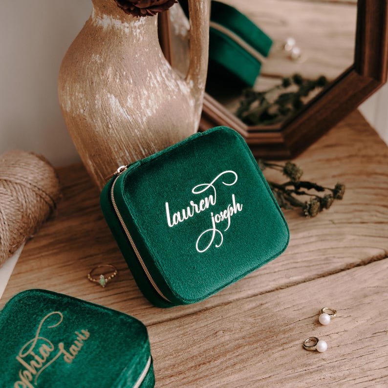 Personalized Jewelry Box Italian Velvet, Travel Jewelry Box, Bridesmaid
