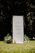 Custom Wedding Fabric Sign, Linen Wedding Welcome Sign, Modern Outdoor Wedding Banner, Personalized Wedding Decoration,Engagement Party Sign product logo