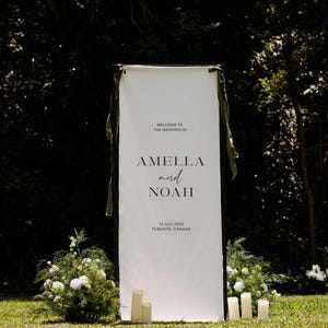 Custom Wedding Fabric Sign, Linen Wedding Welcome Sign, Modern Outdoor Wedding Banner, Personalized Wedding Decoration,Engagement Party Sign