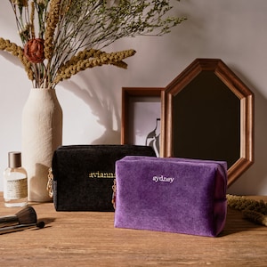 Trousse de maquillage avec nom personnalisé, Trousse de maquillage en velours, Cadeau pour elle, Cadeau de mariage, Cadeaux personnalisés de demoiselle d'honneur, Trousse de toilette de voyage, Cadeau de fête des mères