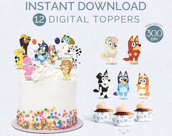 Blue Dog Cupcake Topper | Digital Blue Dog Friends Birthday Cake Topper Printable INSTANT DOWNLOAD