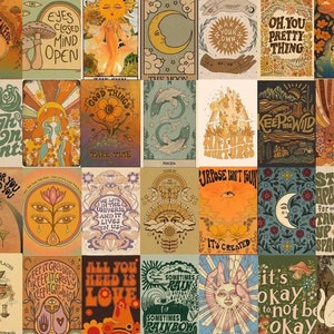 100 STÜCK Hippie Retro Boho Vintage Cottagecore Ästhetik | Tarotkarten | Foto-Collage-Kit | Grunge Indie Wandkunst | Sofortiger digitaler Download