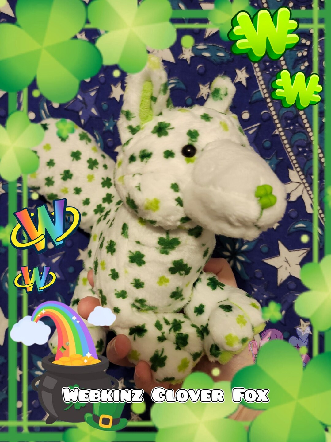 Handmade Custom Webkinz Classic Clover Fox (saint Patrick's Day