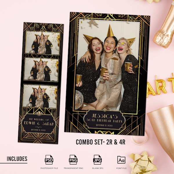 Gatsby Photo Booth Template 1920 Wedding Photo Booth Template Black Gold Photo Booth Template 4x6 Great Gatsby Birthday Photobooth template