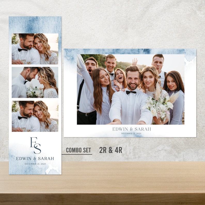 Photo Bot Layout Minimalist Photo Booth Template Watercolour Blue Photobooth Layout 4x6 ...