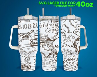 Baseball Laser Engraved 40oz Tumbler Wrap SVG (Digital Download)