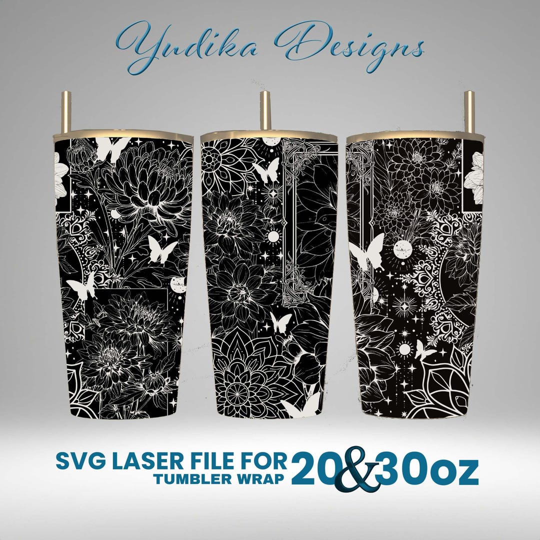 Mandala Dahlia Flower Laser Engraved Full Wrap Design for 30 and 20 Oz ...