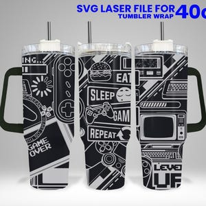 Game Laser Engraved Full Wrap Design For 40 oz Tumbler,Game SVG Laser File.