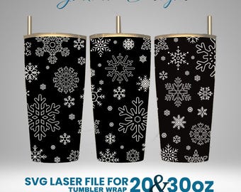 SnowFlake Laser Engraved Full Wrap Design For 30 and 20 oz Tumbler, SnowFlake Chapter SVG Laser File.