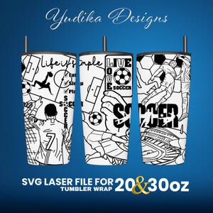 Soccer Engraved Full Wrap Design For 30 and 20 oz Tumbler, Soccer SVG Laser File.