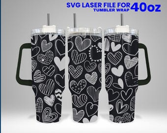 Valentines Love Hearts Laser Engraved Tumbler Wrap SVG File (40 oz)