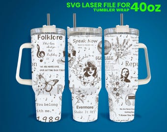 Swifties Laser Engraved Full Wrap Design For 40 oz Tumbler, Swifties SVG Laser File.