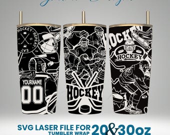 Hockey Tumbler Wrap Design: Laser Engraved SVG File (20, 30 oz)