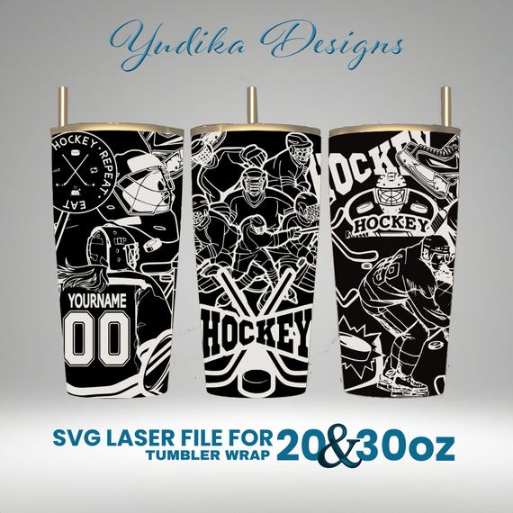 Hockey Tumbler Wrap Design: Laser Engraved SVG File (20, 30 oz)