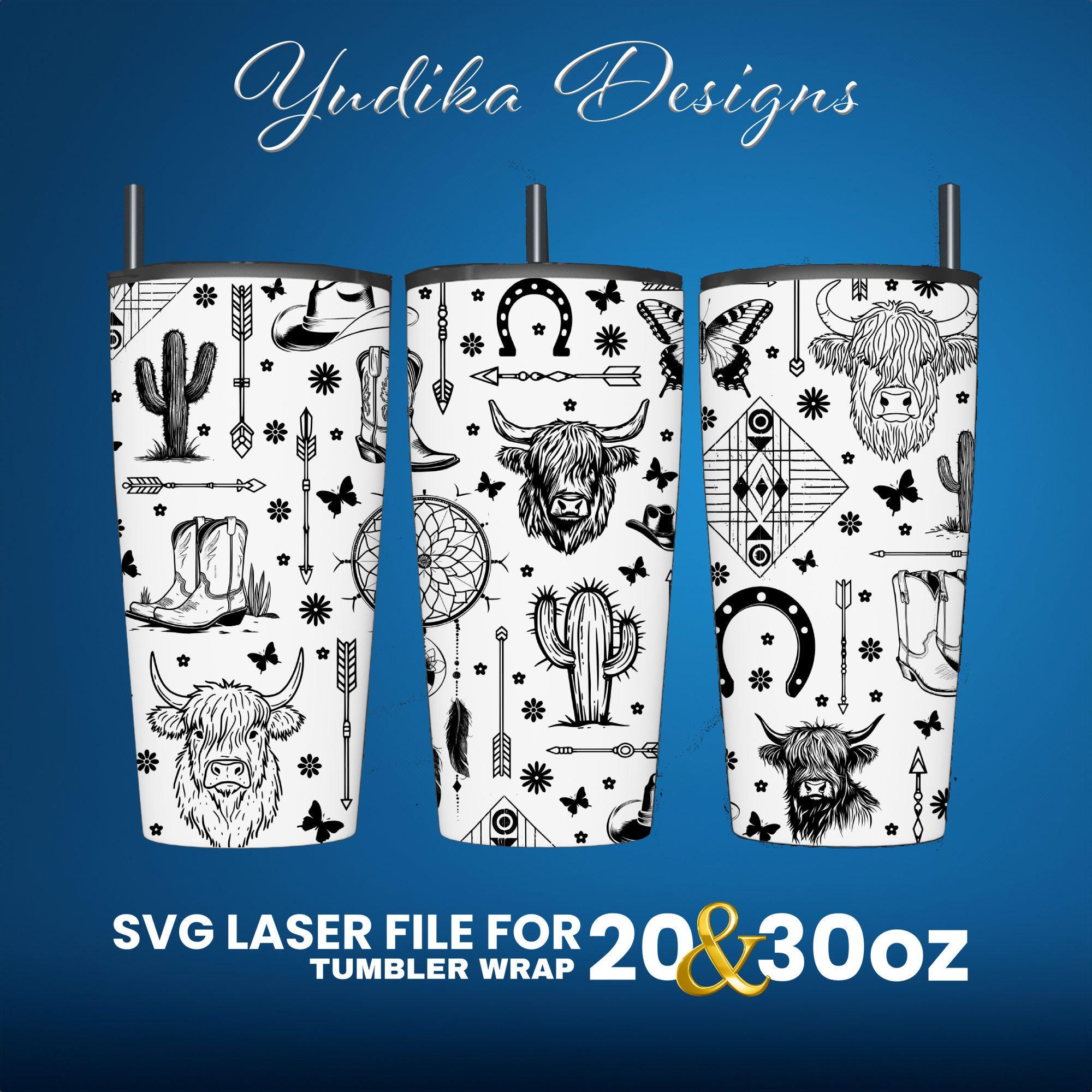 Western Tumbler Wrap Design: Laser Engraved SVG File (20 & 30 Oz) - Etsy