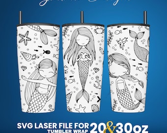 Mermaid Tumbler Wrap SVG, Laser Engraved Design (Digital Download)