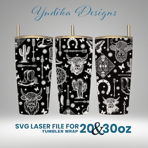 western Laser Engraved Full Wrap Design For 30 and 20 oz Tumbler, western SVG Laser File.