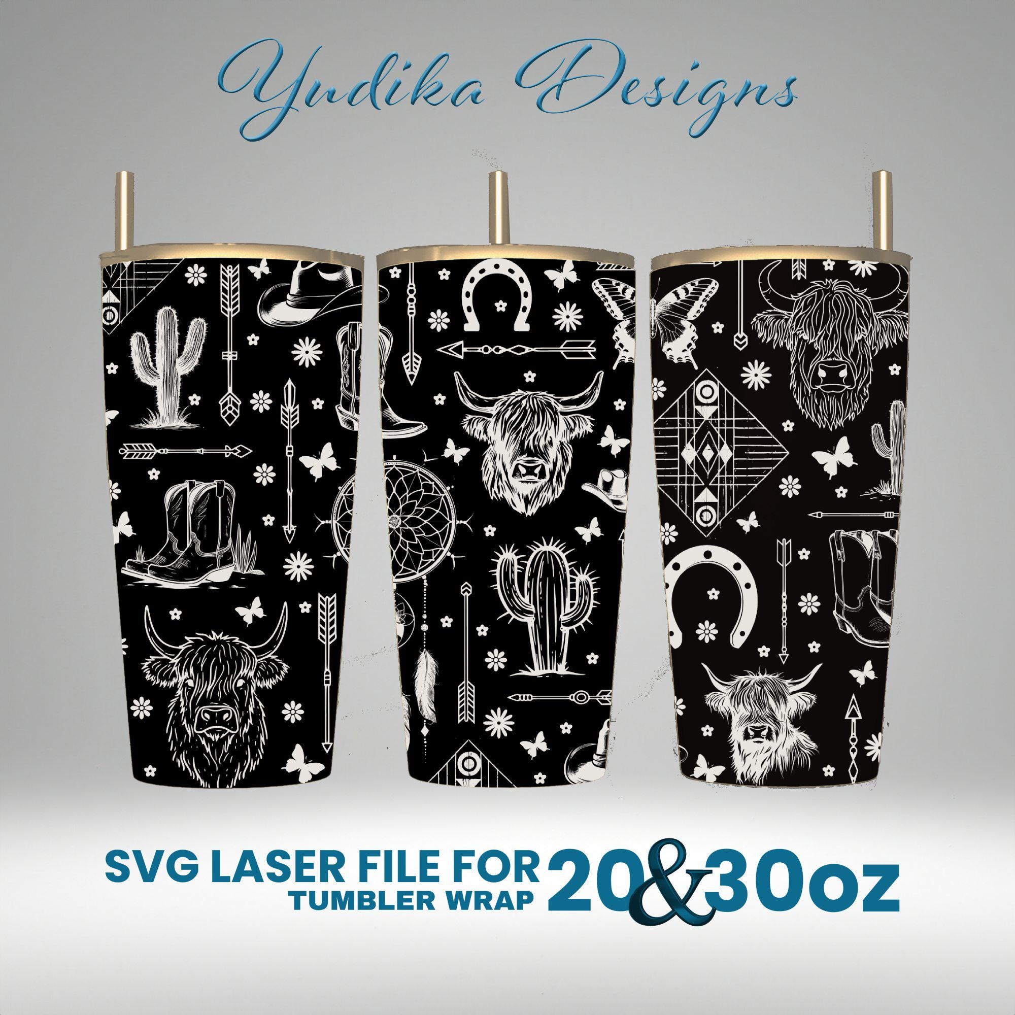 Western Tumbler Wrap Design: Laser Engraved SVG File (20 & 30 Oz) - Etsy