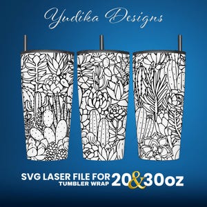 Succulent Laser Engraved Full Wrap Design For 30 and 20 oz Tumbler, Succulent SVG Laser File.