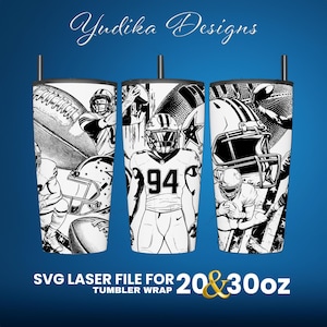 American FootBall Laser Engraved Full Wrap Design For 30 and 20 oz Tumbler, American FootBall SVG Laser File.