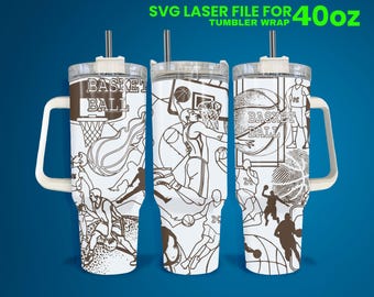 Basketball Laser Engraved Tumbler Wrap SVG File (40 oz)