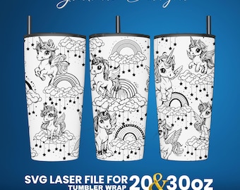 Unicorn Tumbler Wrap SVG Laser File, 20oz 30oz (Digital Download)