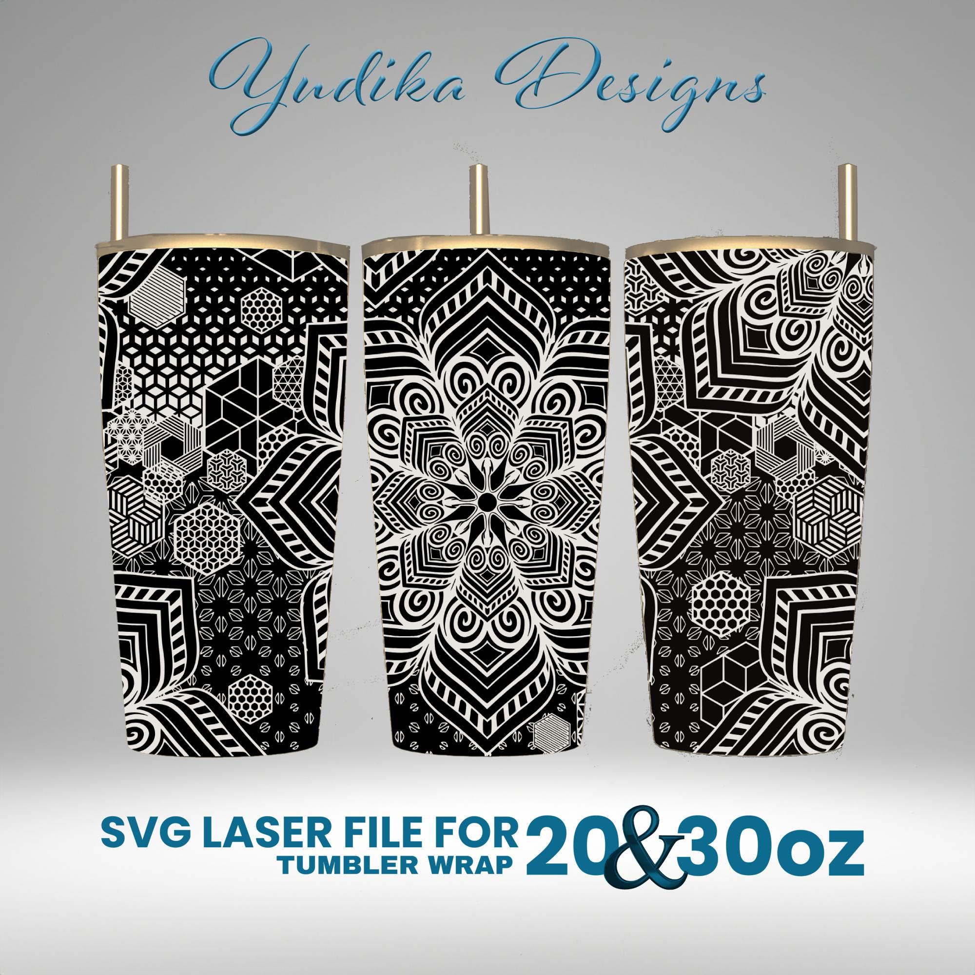 Mandala Laser Engraved Full Wrap Design For 30 and 20 oz Tumbler, Mandala SVG Laser File.