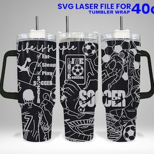 Soccer Laser Engraved Full Wrap Design For 40 oz Tumbler, Soccer SVG Laser File.
