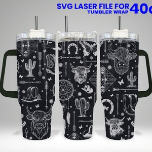Western Laser Engraved Full Wrap Design For 40 oz Tumbler, Western SVG Laser File.