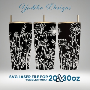 WildFlower Laser Engraved Full Wrap Design For 30 and 20 oz Tumbler, WildFlower SVG Laser File.