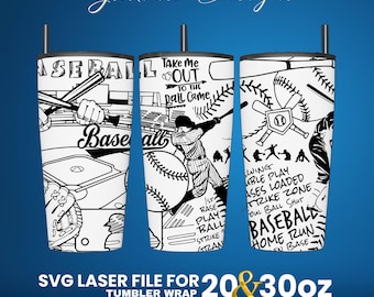 Baseball Tumbler Wrap SVG: Laser Engraved Design (20 & 30 oz)