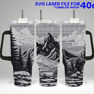 Mountain Laser Engraved Full Wrap Design For 40 oz Tumbler, mountain SVG Laser File.