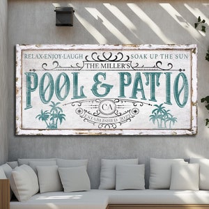 Enseigne personnalisée pour piscine et terrasse, décoration murale rustique pour terrasse de piscine, enseigne pour terrasse Bienvenue dans la famille, décoration pour terrasse de ferme vintage, décoration murale extérieure