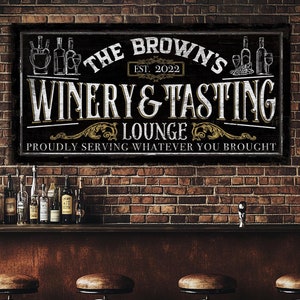 Personalized Winery  Tasting Lounge Sign, Wine Bar Wall Art, Retro Wine Cellar Sign, Rustic Bar Sign, Winery Bar Uncork & Unwind, Wine Art