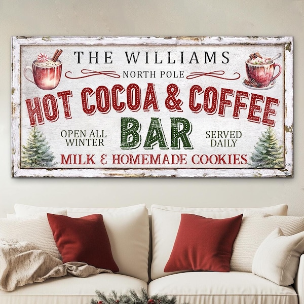 Personalized Christmas Hot Cocoa & Coffee Bar Sign, Custom Homemade Cookies Sign, Christmas Blend Decor, Retro Farmhouse Kitchen Xmas Sign