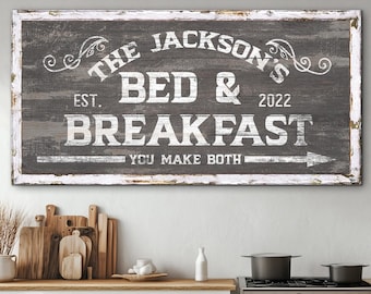 Anpassad Bed & Breakfast-skylt, gästrumsskylt, entréhallsskylt, verandaväggdekor, modernt bondgårdshus, etablerat datum, enormt canvastavla