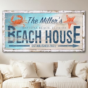 Custom Beach House Sign, Summer Decor, Beach House Sign, Coastal Wall Decor, Personalized Home Gift, Summertime Decor, Large Canvas Print