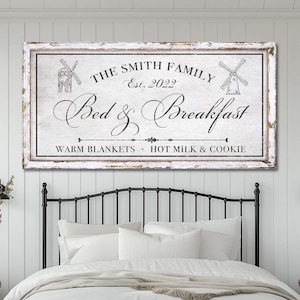 Gepersonaliseerde bord voor bed and breakfast, rustiek bord, cadeau bed and breakfast, decoratie keuken, vintage kerstcadeau, grote canvasafdruk