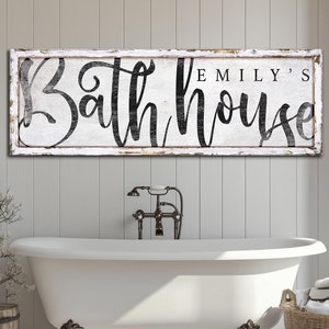 Personalized Bath House Sign, Vintage Bathroom Decor, Bath House Wall Hanging, Modern Farmhouse Bathroom Wall Decor, Large Canvas Print