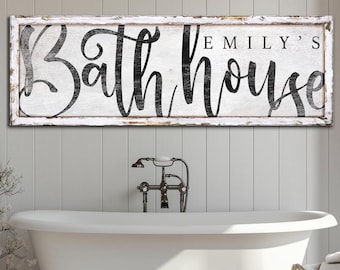 Personalized Bath House Sign, Vintage Bathroom Decor, Bath House Wall Hanging, Modern Farmhouse Bathroom Wall Decor, Large Canvas Print