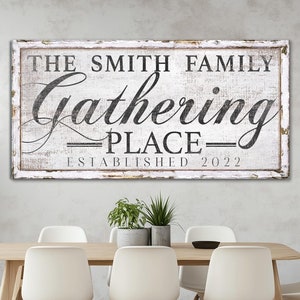 Personalized Gathering Place Sign, Vintage Living Room Wall Art, Thanksgiving Decor, Farmhouse Kitchen Dining Room Wall Decor, Canvas Decor