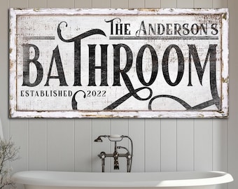 Personalized Bathroom Sign, Rustic Bath House Wall Art, Custom Rest Room Sign, Modern Farmhouse Bathroom Wall Decor, Rustic Canvas Print