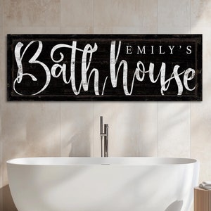 Custom Bath House Sign, Rustic Bath House Decor, Personalized Vintage Bathroom Sign, Farmhouse Bathroom Wall Decor, Large Canvas Print