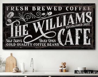 Insegna da bar personalizzata, decorazione da parete per bar con nome personalizzato, decorazione da cucina per bar vintage, arte da parete per cucina in stile fattoria moderna, grande stampa su tela