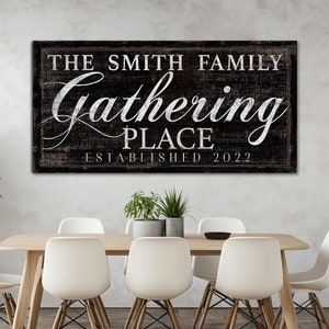 Customized Gathering Place Sign, Rustic Dining Room Wall Decor, Farmhouse Kitchen Decor, Farmhouse Living Room Wall Art, Large Canvas Print