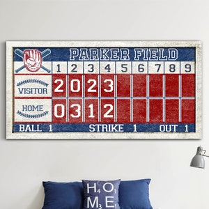 Personalized Baseball Scoreboard Family Name Sign, Game Room Wall Decor, Custom Above Bed Decor,  Sports Themed Decor, Boys Baseball Gift
