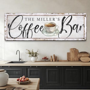 Placa de bar de café personalizada, decoração de cozinha, decoração de parede de cozinha de café personalizada, placa de barista de presente de inauguração, placa de bar de arte de parede em tela grande