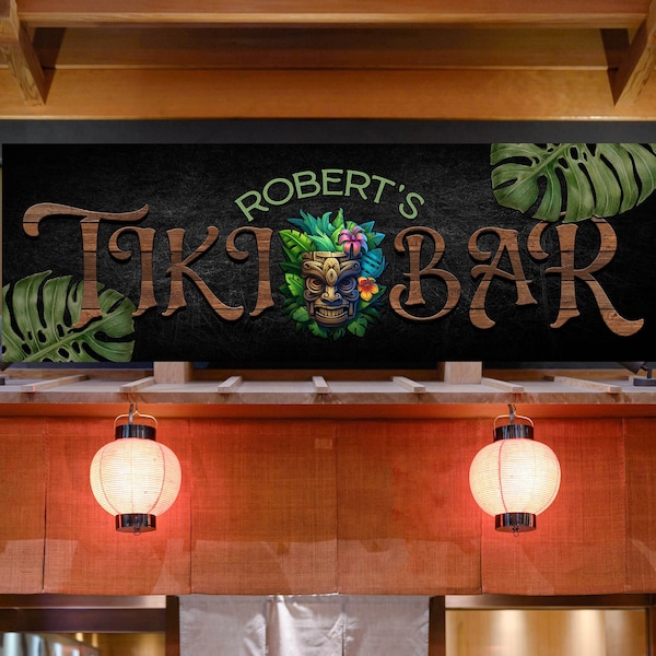 Personalized Tiki Bar Sign, Custom Tiki Bar Sign, Outdoor Home Bar Decor, Backyard Patio Sign, Personalized Canvas, Tropical Tiki Bar Sign