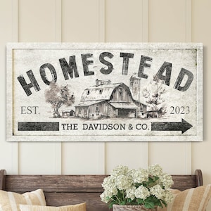 Personalized Family Est Homestead Sign, Personalized Farm Wall Decor, Modern Farmhouse Wall Art, Canvas Art, Homestead Large Canvas Print